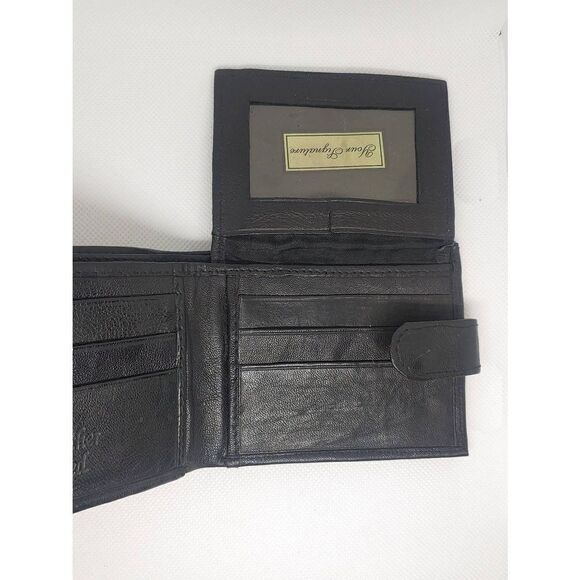 Unisex Handcrafted Genuine Leather Black Bifold W/ Snap Wallet - Picture 6 of 12